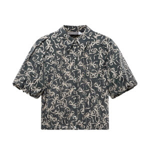 Mint Velvet Black Bow Print Cropped Shirt